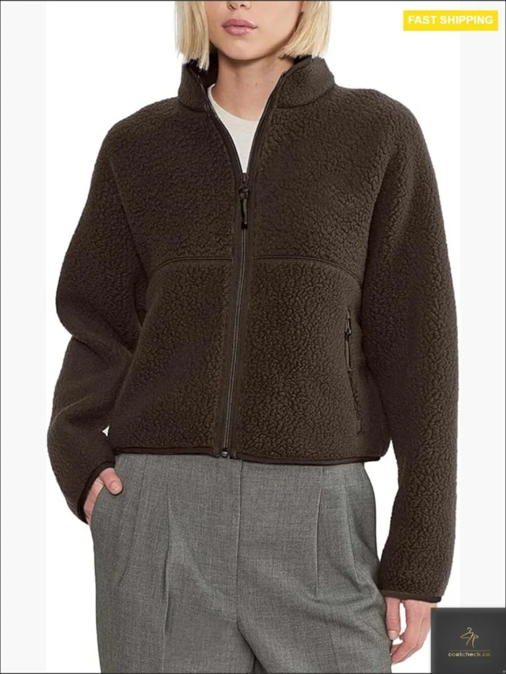 Fleece Jacket Women Long Sleeve Sherpa Zip Up Fuzzy Coat Sweatshirt Trendy